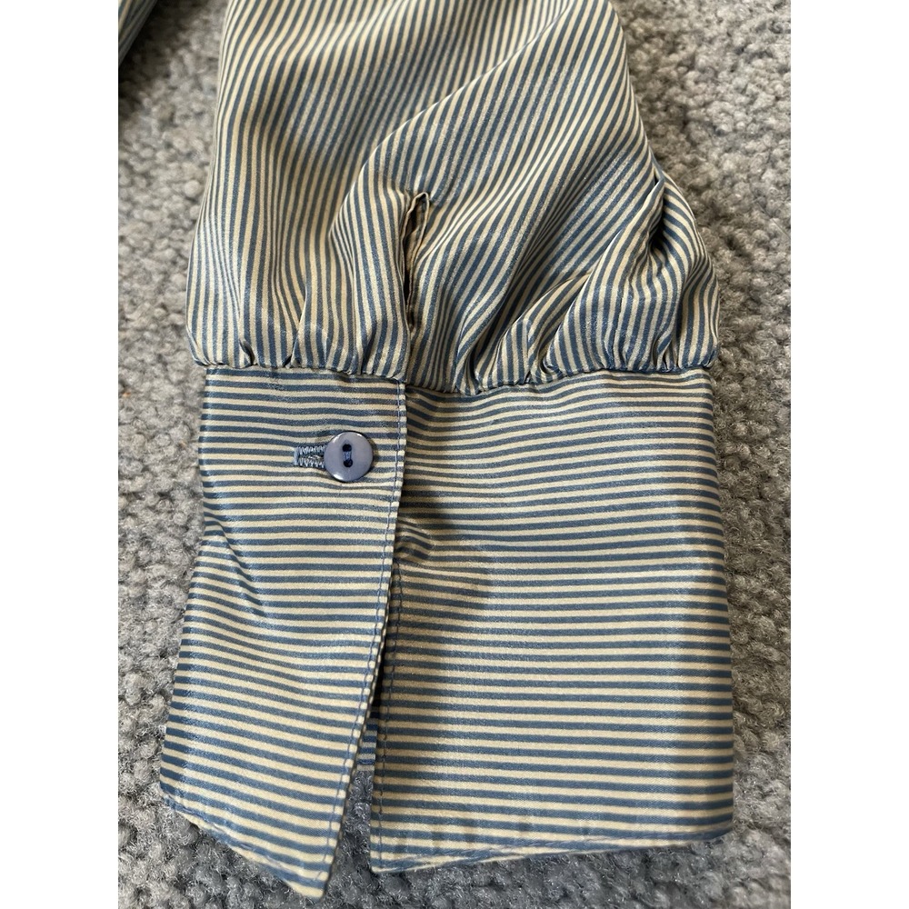 80s Susan Howard Striped Midi Dress S-M Taupe Satin 3/4 Sleeve Classic Career - Picture 8 of 15